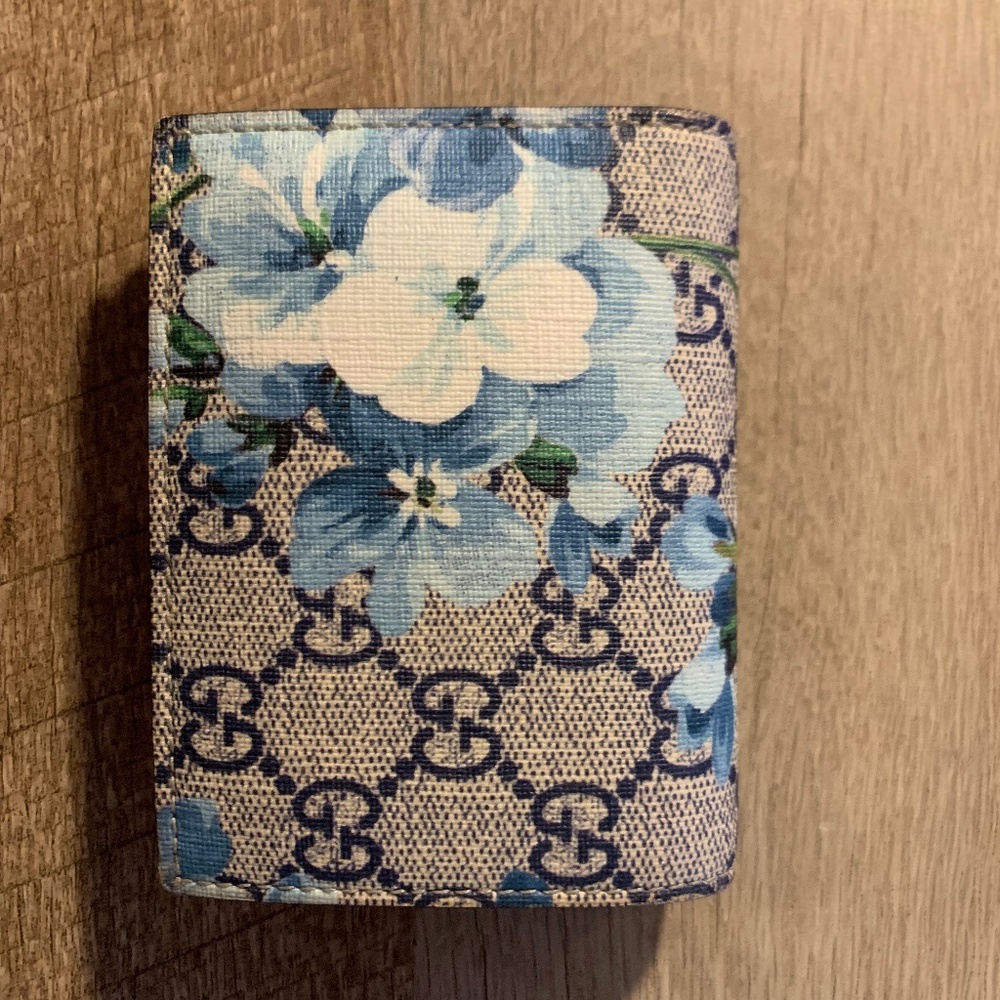GG Supreme Monogram Blooms Card Case Wallet - Blue